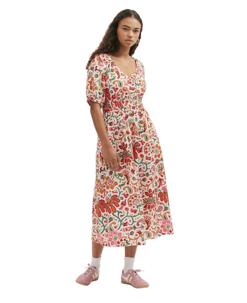Women's Estee Floral-Print Short-Sleeve V-Neck Midi Dress