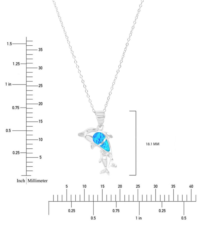 Opal (5X3MM) Dolphin Pendant Necklace in Sterling Silver