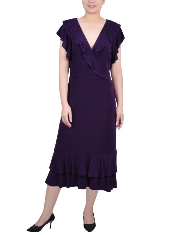Women's Short Flutter Sleeve Ruffle Neck Dress
