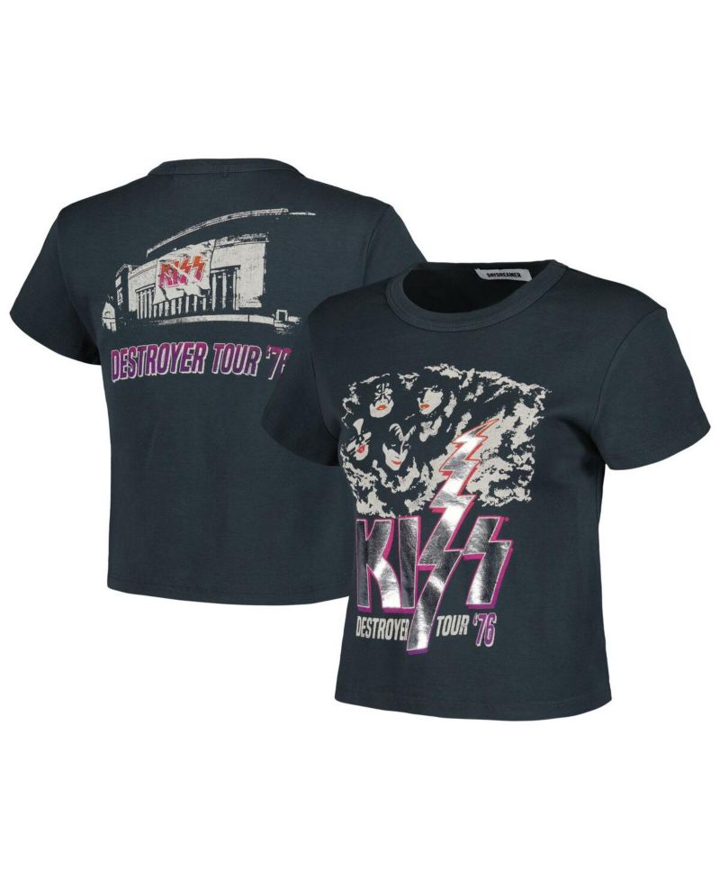 Women's Charcoal KISS Destroyer Tour '76 Graphic Shrunken T-shirt