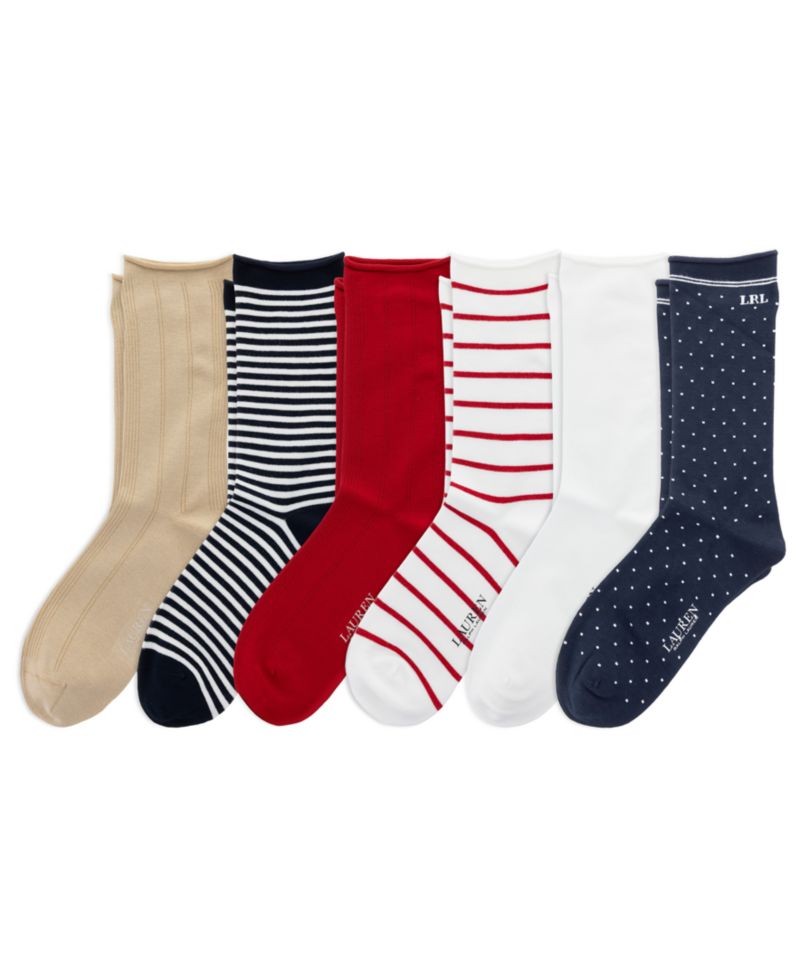 Women's Dot and Stripe Roll-Top Trouser Socks, 6-Pack