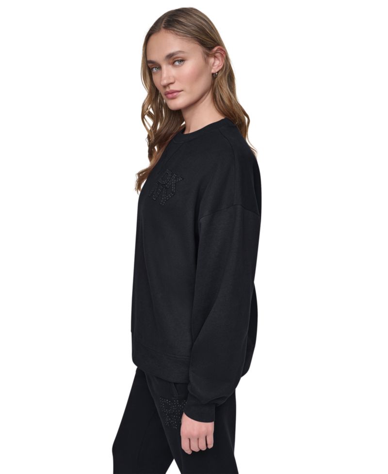 Women's Oversized Drop-Shoulder Rhinestone Applique Sweatshirt