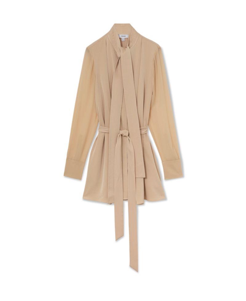Women's Iman Tie-Neck Belted Mini Dress