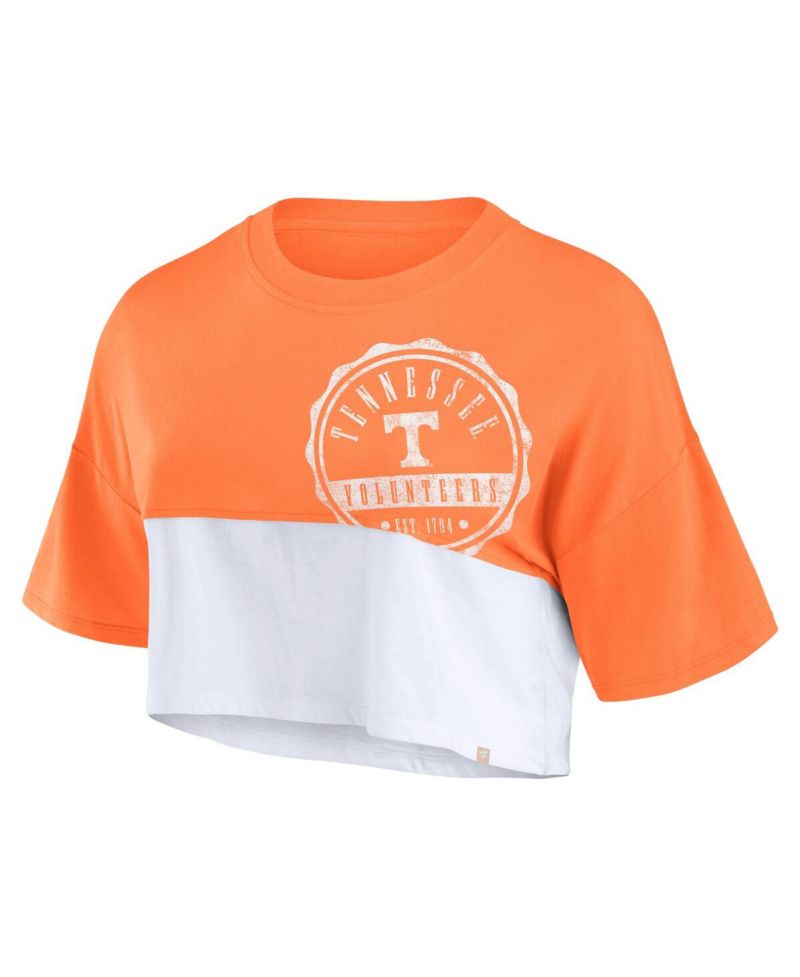 Women's Orange/White Tennessee Volunteers Oversized Badge Colorblock Cropped T-Shirt