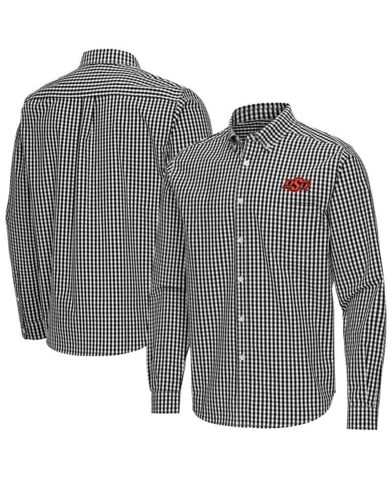 Men's Black Oklahoma State Cowboys Ellis Woven Tri-Blend Long Sleeve Button-Down Shirt