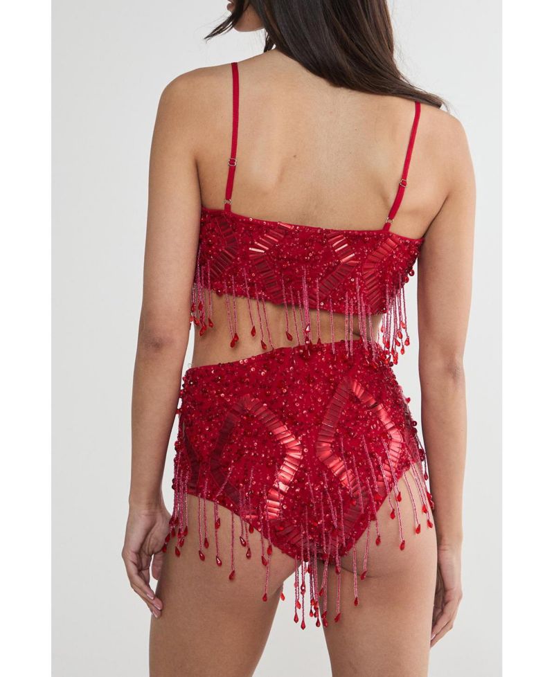 Women's Embellished Tassel Beaded Crop Top