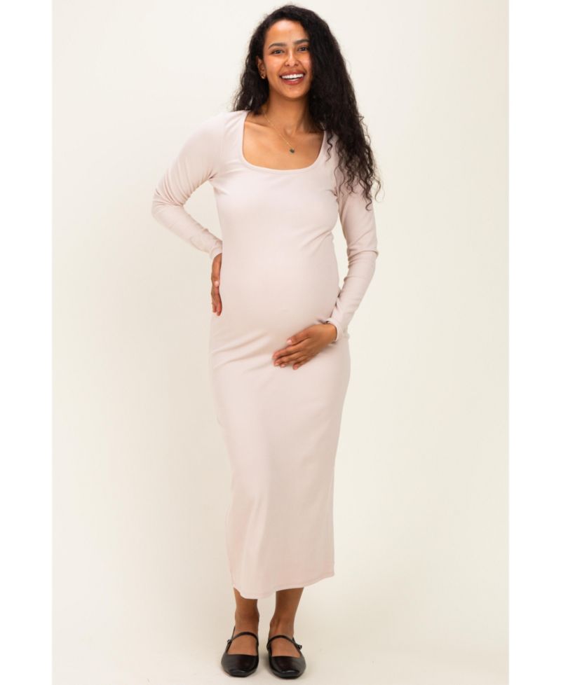 Women's Hunter Green Scoop Neck Long Sleeve Midi Dress