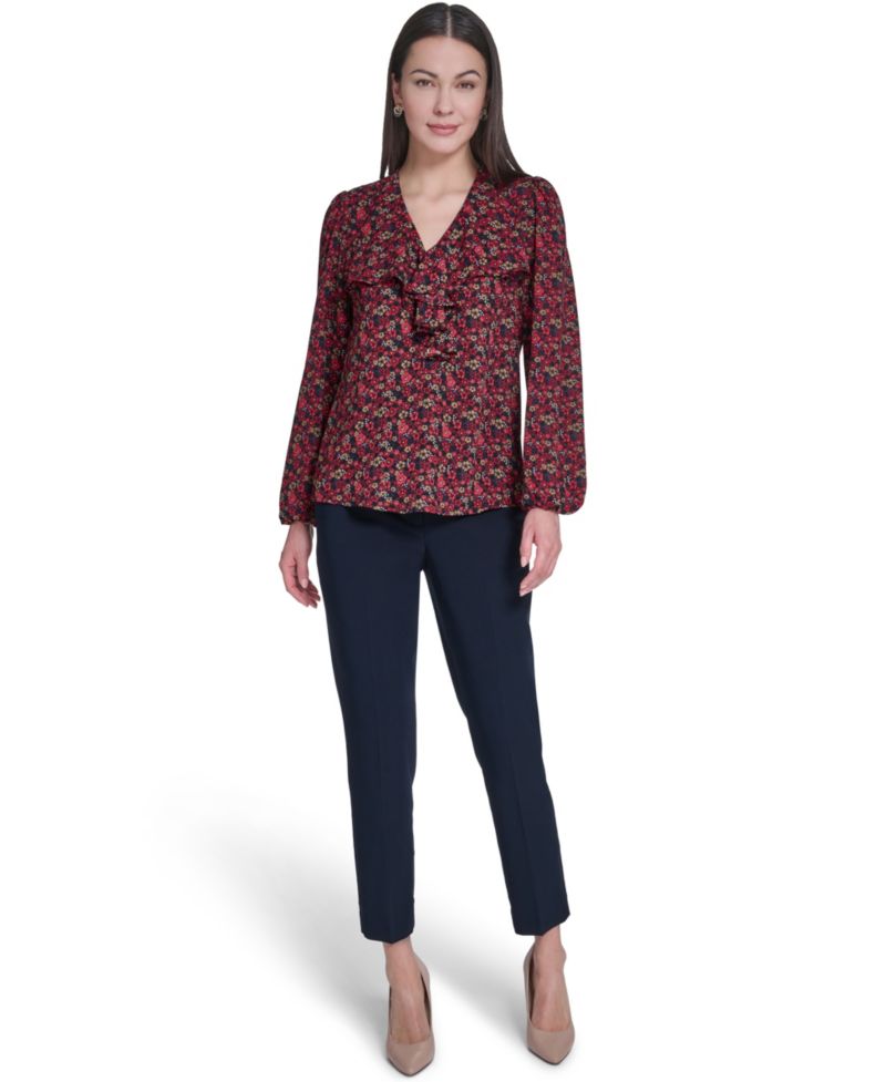 Women's V-Neck Ruffle Pull-On Blouse