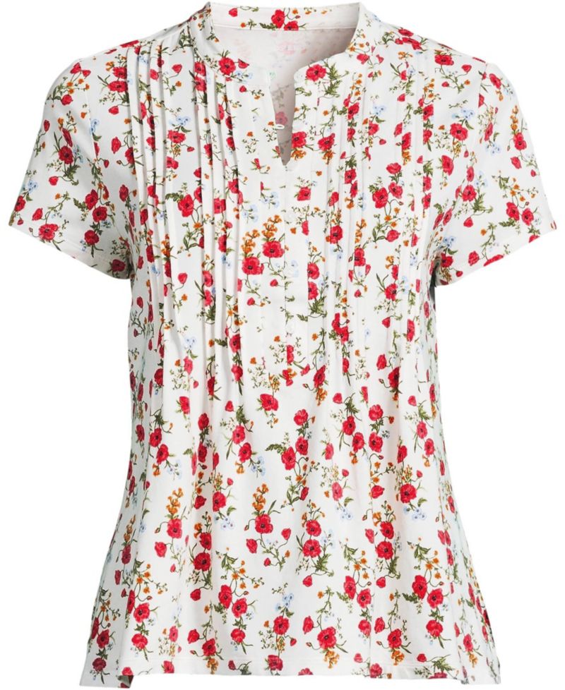Plus Size Lightweight Jersey Button Pintuck Top