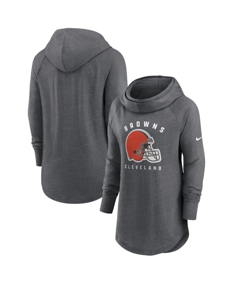 Women's Heather Charcoal Cleveland Browns Raglan Funnel Neck Pullover Hoodie