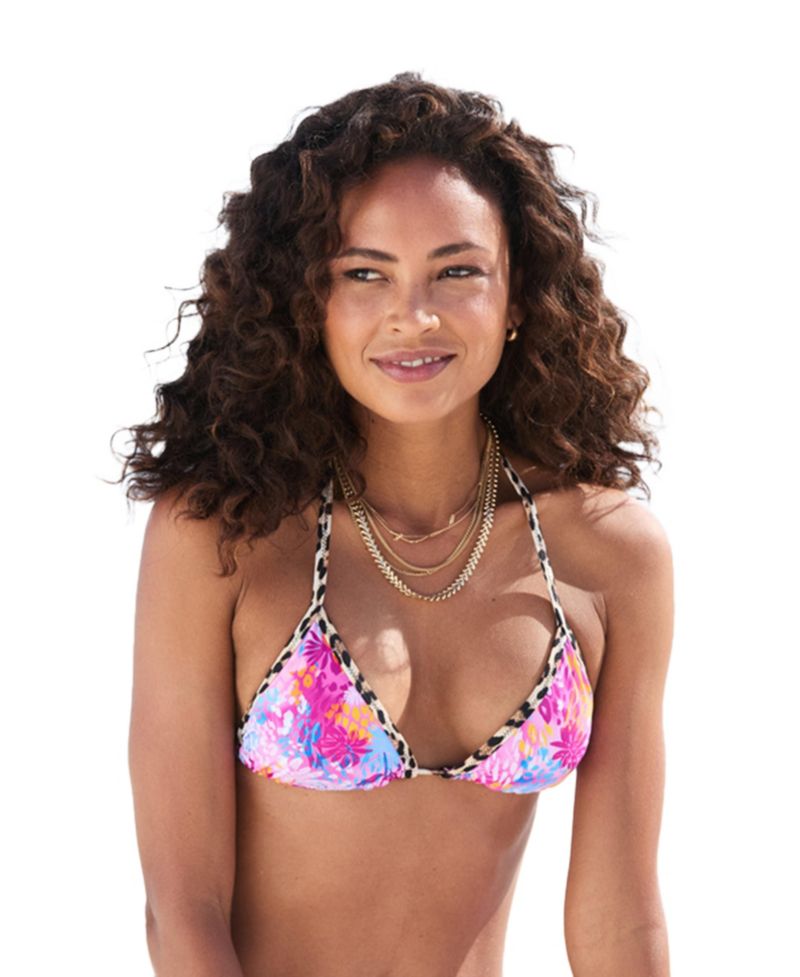 Women's Floral Print Leopard Triangle Bikini Top