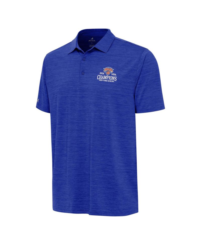 Men's Heather Blue New York Knicks 2026 NBA Finals Champions Wordmark Layout Polo Shirt