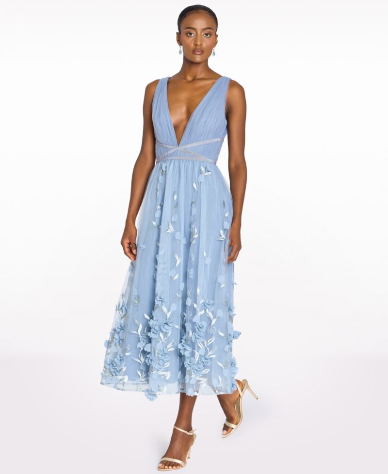 Women's V-Neck 3D Floral Midi Dress