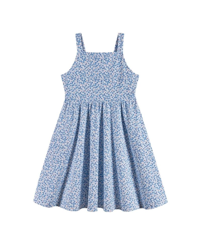 Andy and Evan Girls Andy and Evan Big Girls Blue Floral Printed Dress With Back Cutout
