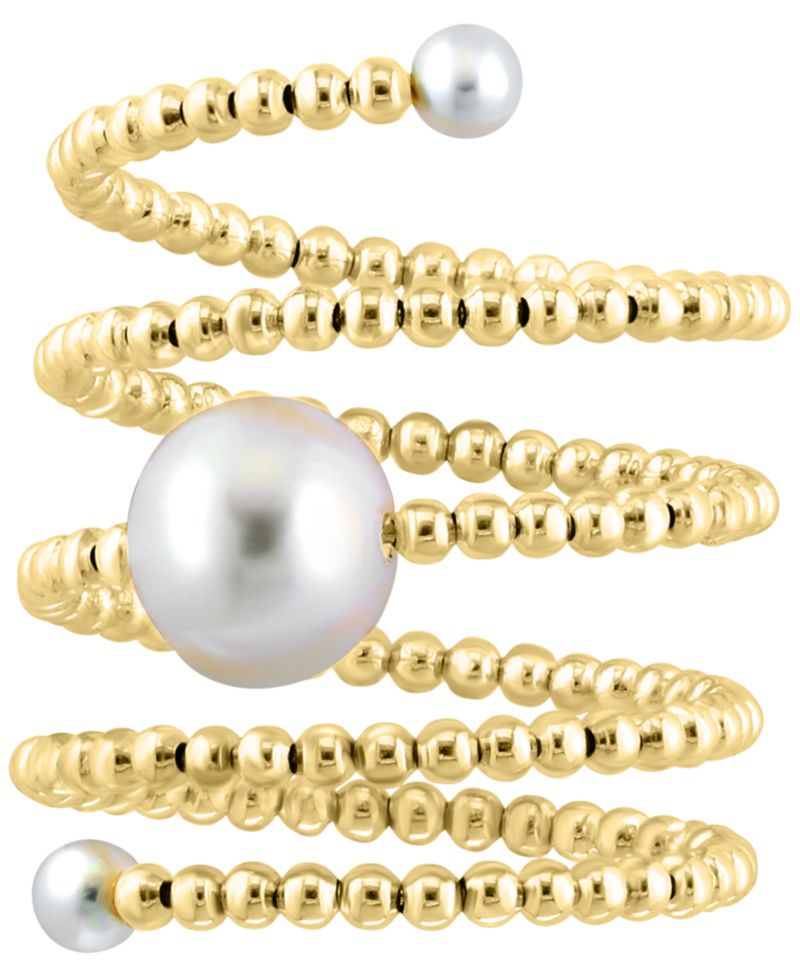 EFFY® Cultured Freshwater Pearl (3 - 3-1/2mm & 8 - 8-1/2mm) Beaded Coil Ring in 14k Gold
