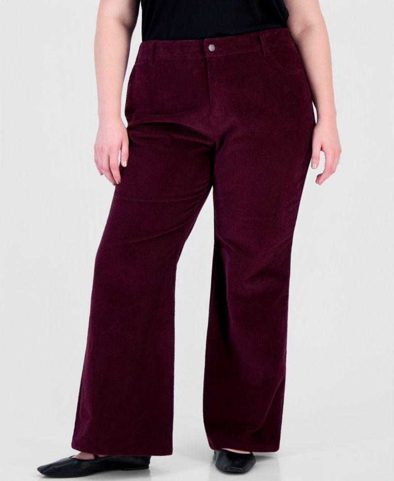 Plus Size Mid-Rise Flare-Leg Corduroy Pants