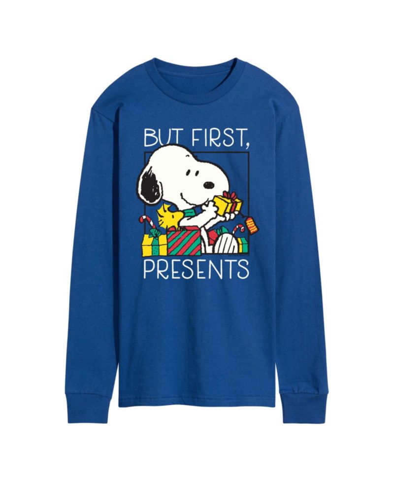 Men's Peanuts Christmas Snoopy But First Presents Graphic Long-Sleeve T-Shirt
