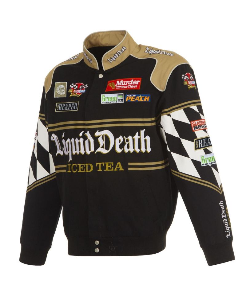 Men's Black NASCAR Liquid Death Full-Snap Twill Uniform Jacket