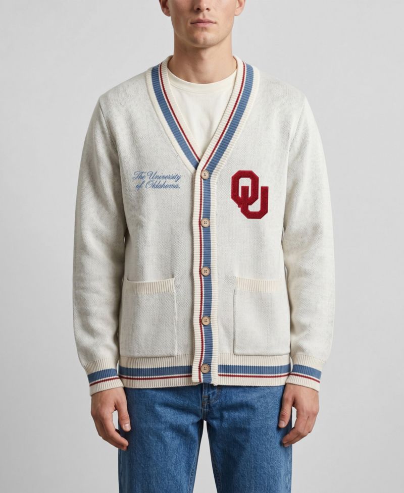 Men's and Women's Natural Oklahoma Sooners Americana Striped Full-Button Cardigan