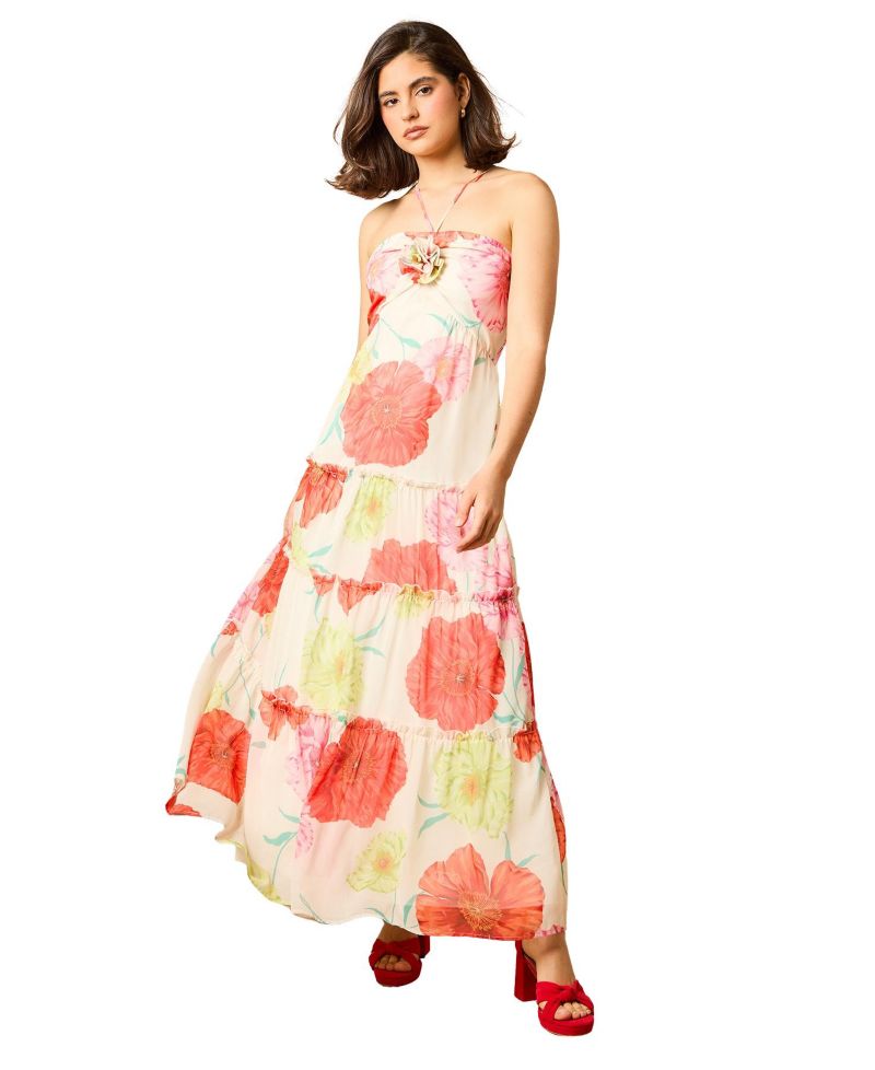 Women's Rosette Detail Halterneck Midi Dress