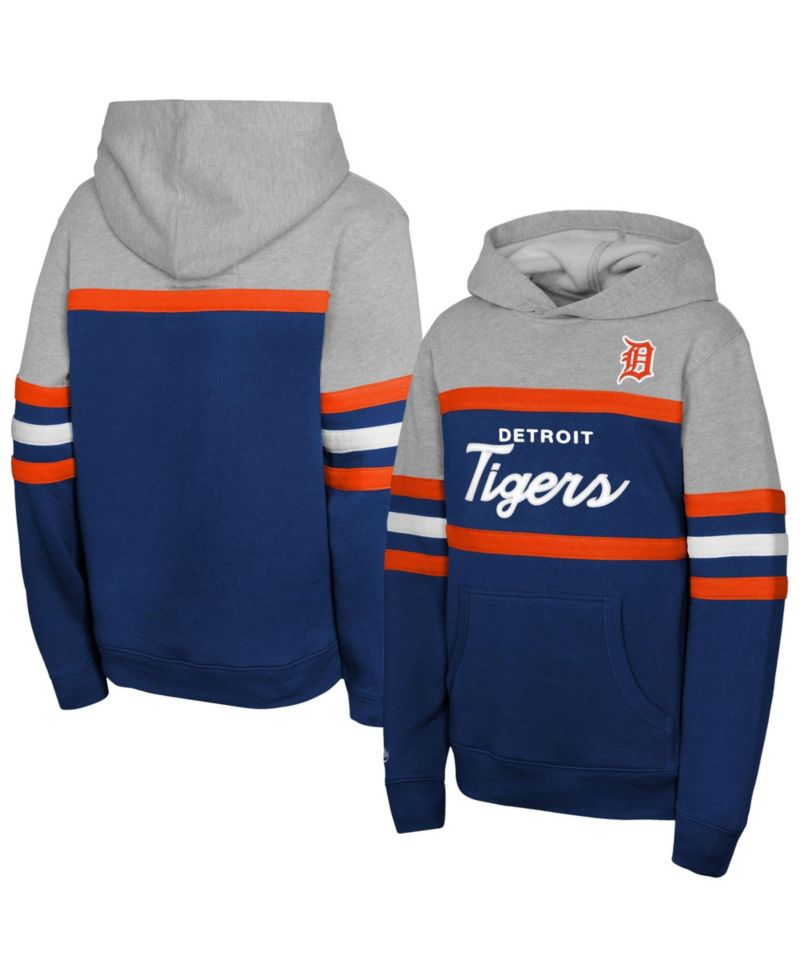 Big Boys and Girls Navy/Grey Detroit Tigers Cooperstown Head Coach Pullover Hoodie