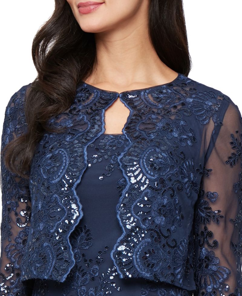 Plus Size 3/4-Length-Sleeve Jacket and Midi Dress, 2-Piece Set