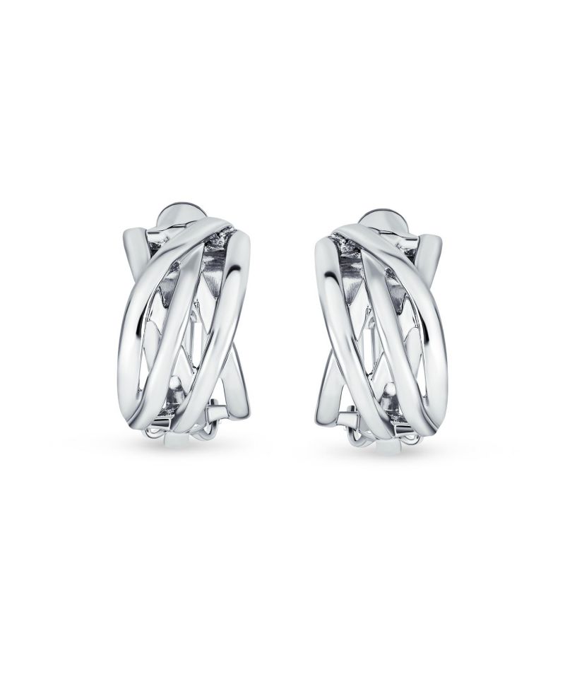 Classic Open Criss Cross Twist Wire Celtic Knot Weave Wide Half Hoop Clip On Earrings Non Pierced Ears