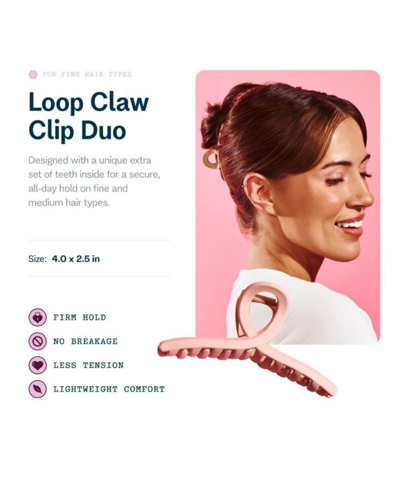 Loop Claw Clip Duo - Gentle Hold Accessory for All Hair Types - Non-Slip, Firm Grip Design for Daily Styling - (2 Pack)