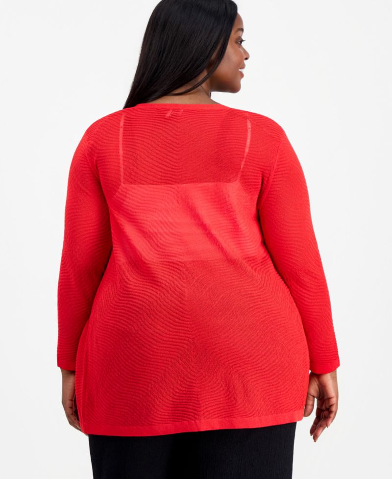 Plus Size Semi-Sheer Textured-Pattern Cardigan
