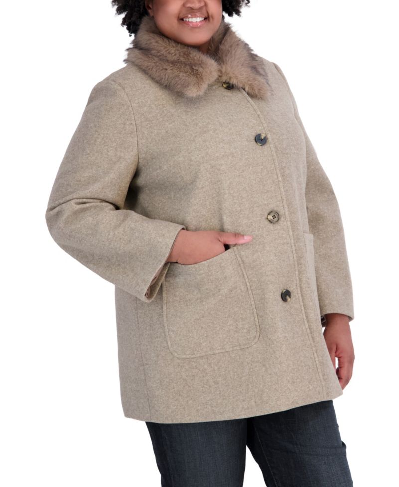 Plus Size Faux-Fur-Collar Car Coat