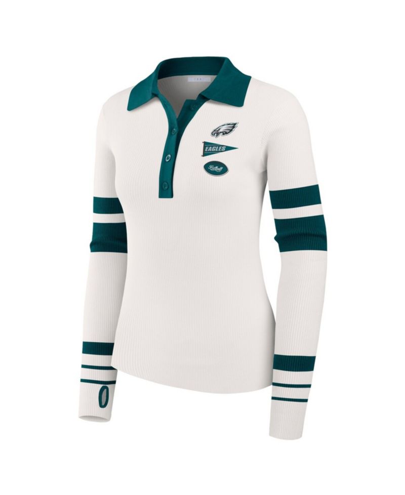 Women's White Philadelphia Eagles Ribbed Henley Polo Sweater