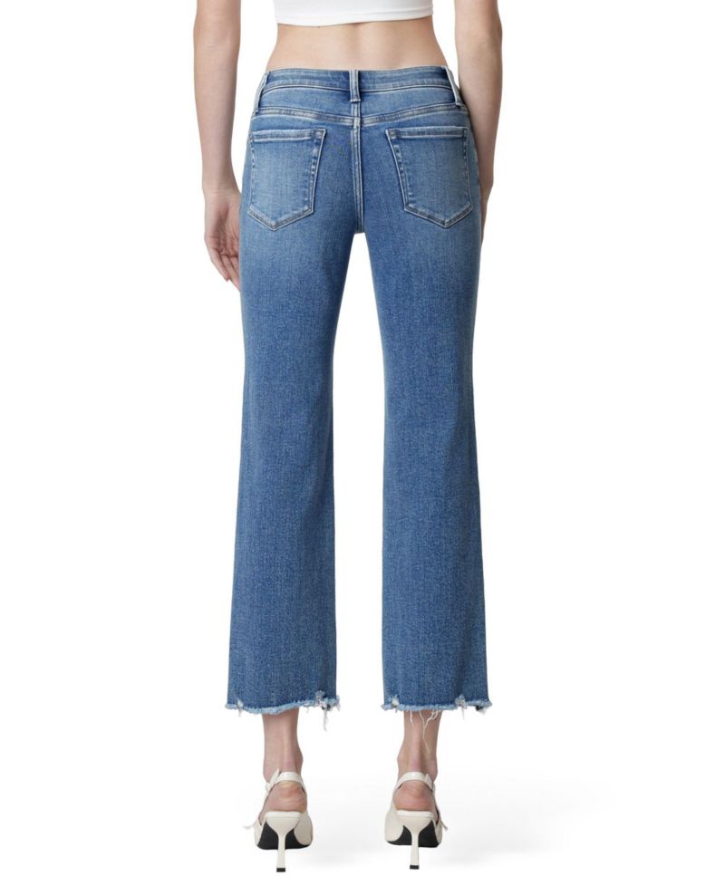 Women's Mid Rise Distressed Hem Crop Straight Jeans