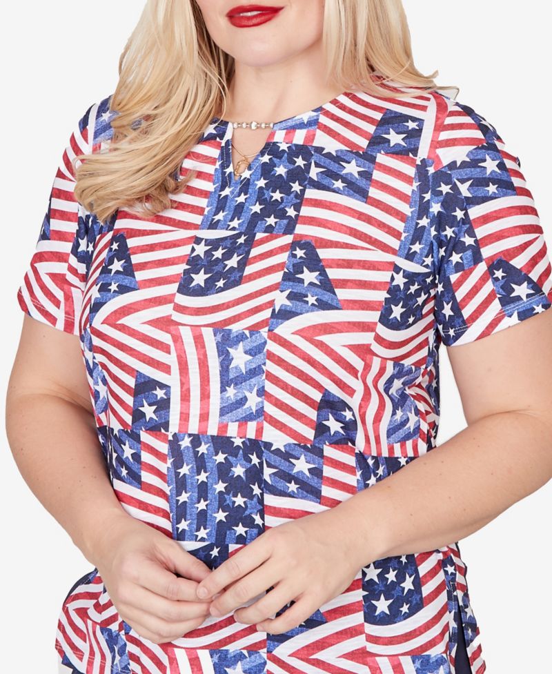 Petite Lady Liberty American Flag Patchwork Short-Sleeve T-Shirt