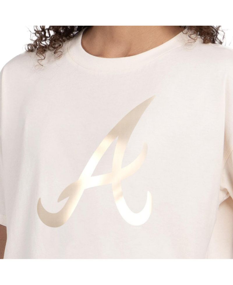 Women's Cream Atlanta Braves Pastels Boxy Cropped T-Shirt