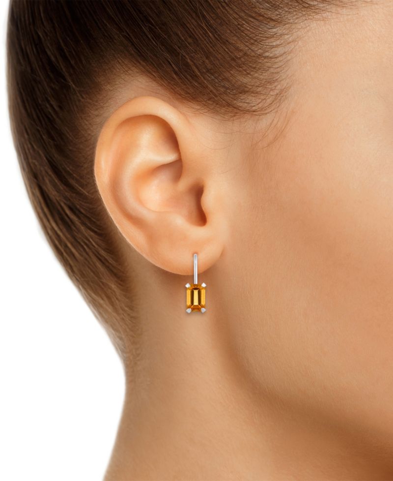 Gemstone Leverback Earrings in 10K White Gold