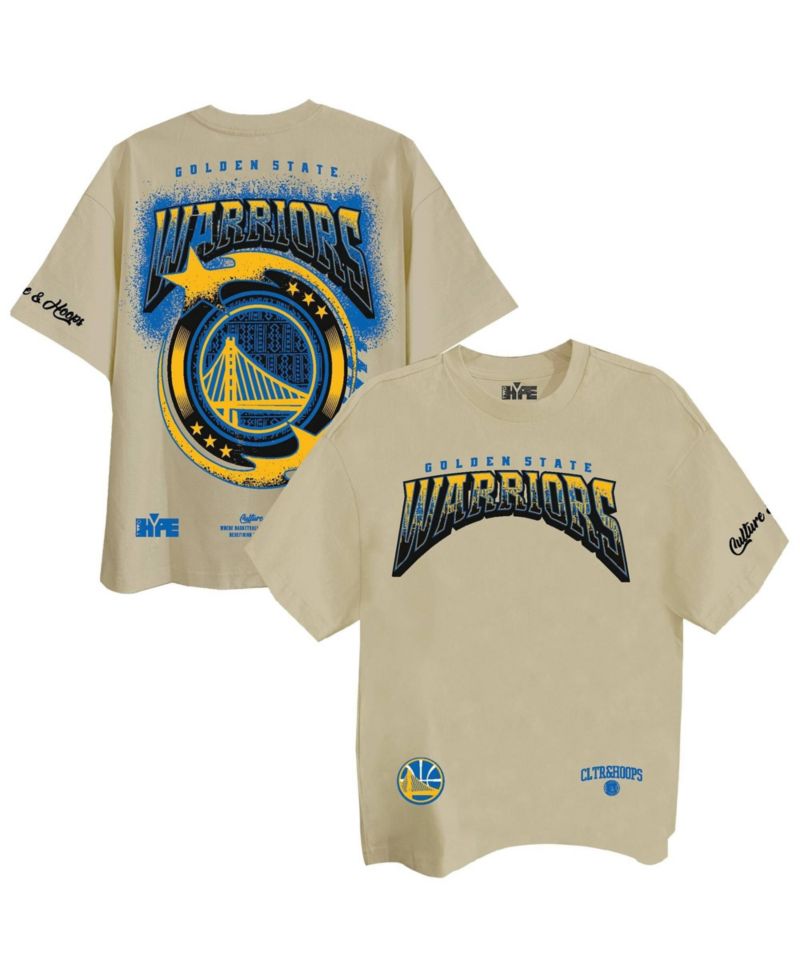 Men's and Women's Cream Golden State Warriors Drip Dime Elevated Drop Shoulder T-Shirt