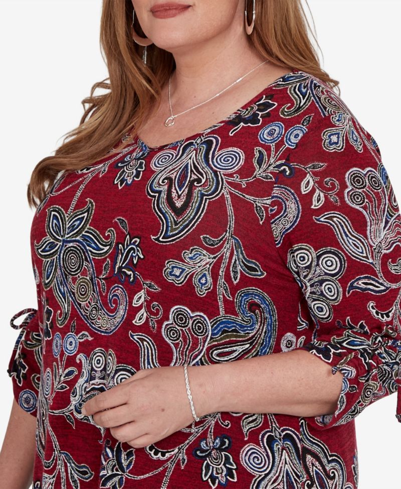 Plus Size V-Neck 3/4-Sleeve Paisley-Print Blouse