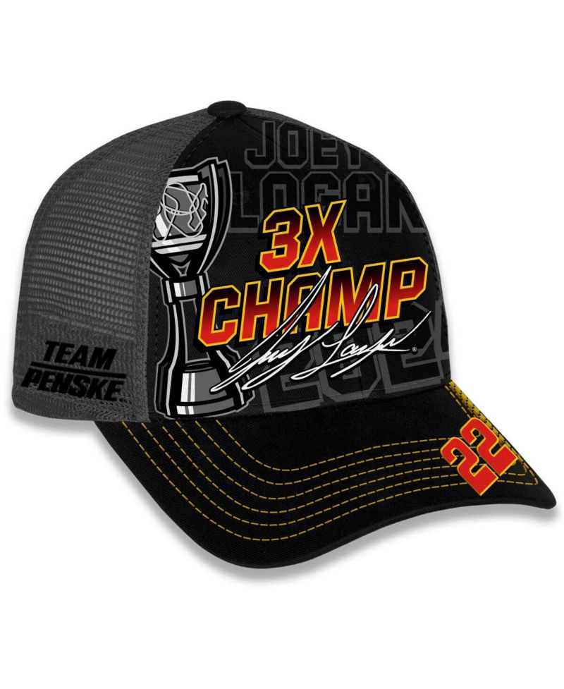 Men's Checkered Flag Sports Black Joey Logano 2024 NASCAR Cup Series Champion Trophy Adjustable Hat