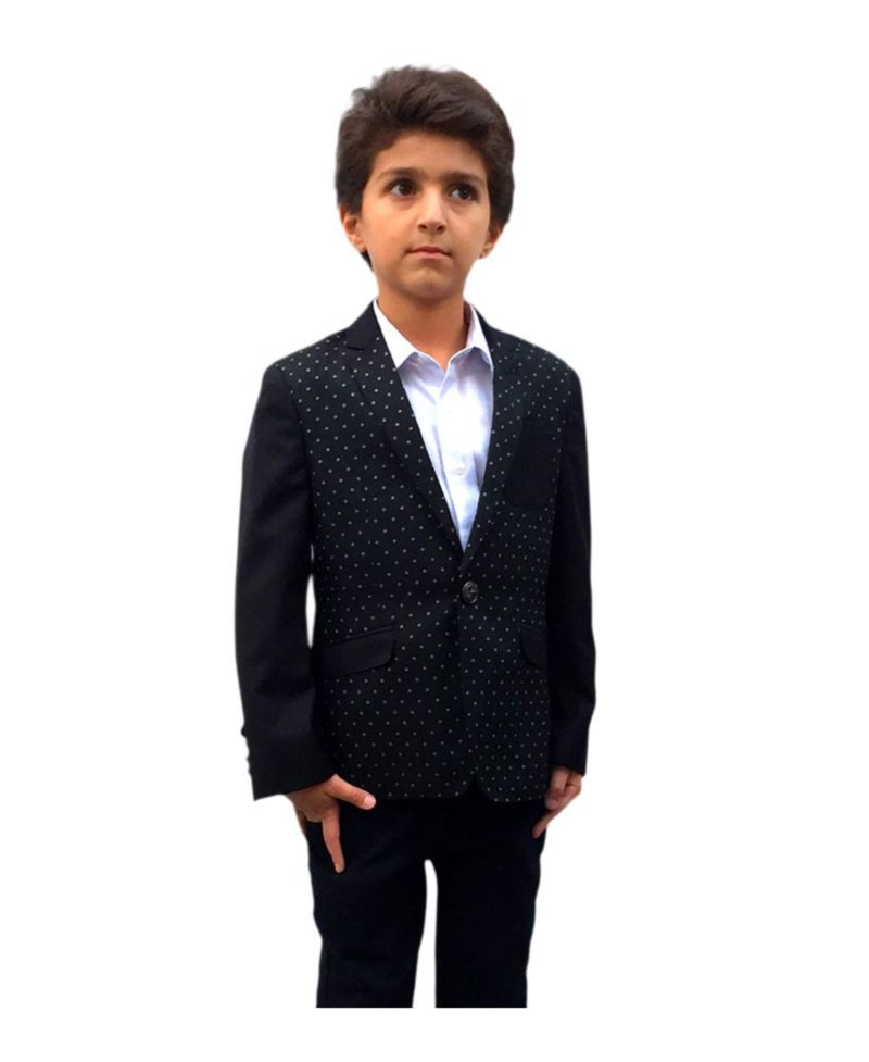 Boys Black Slim Fit Diamond Dots Blazer