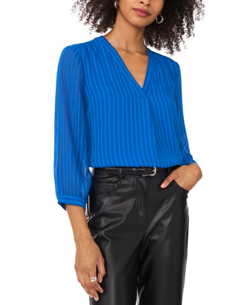 Women's Striped V-Neck 3/4-Sleeve Top