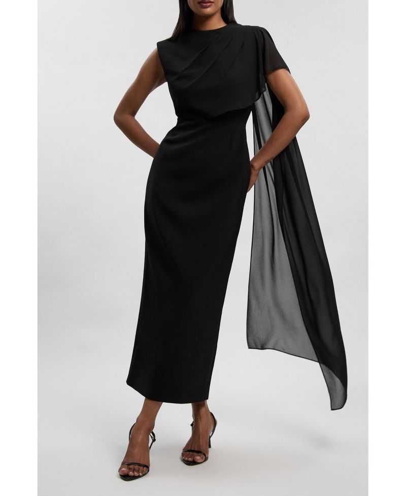 Women's Tailored Cape Drape Maxi Dress