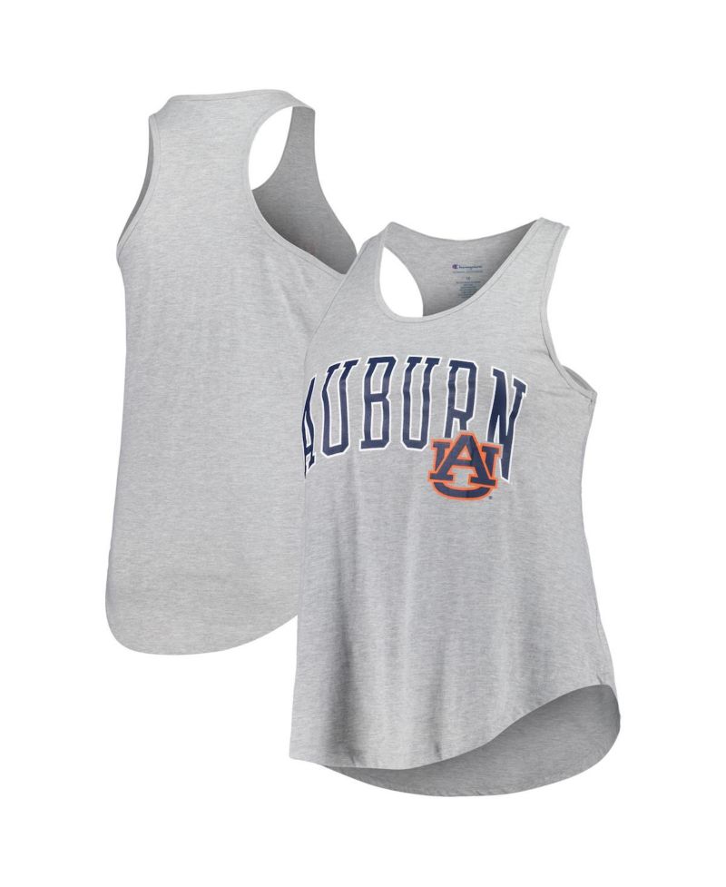 Women's Heather Gray Auburn Tigers Arch Logo Racerback Scoop Neck Tank Top