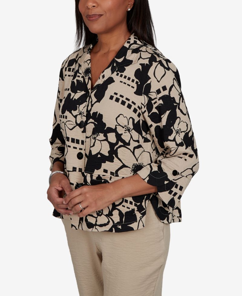 Women's Travel Advisory Geo Floral Button Front Top
