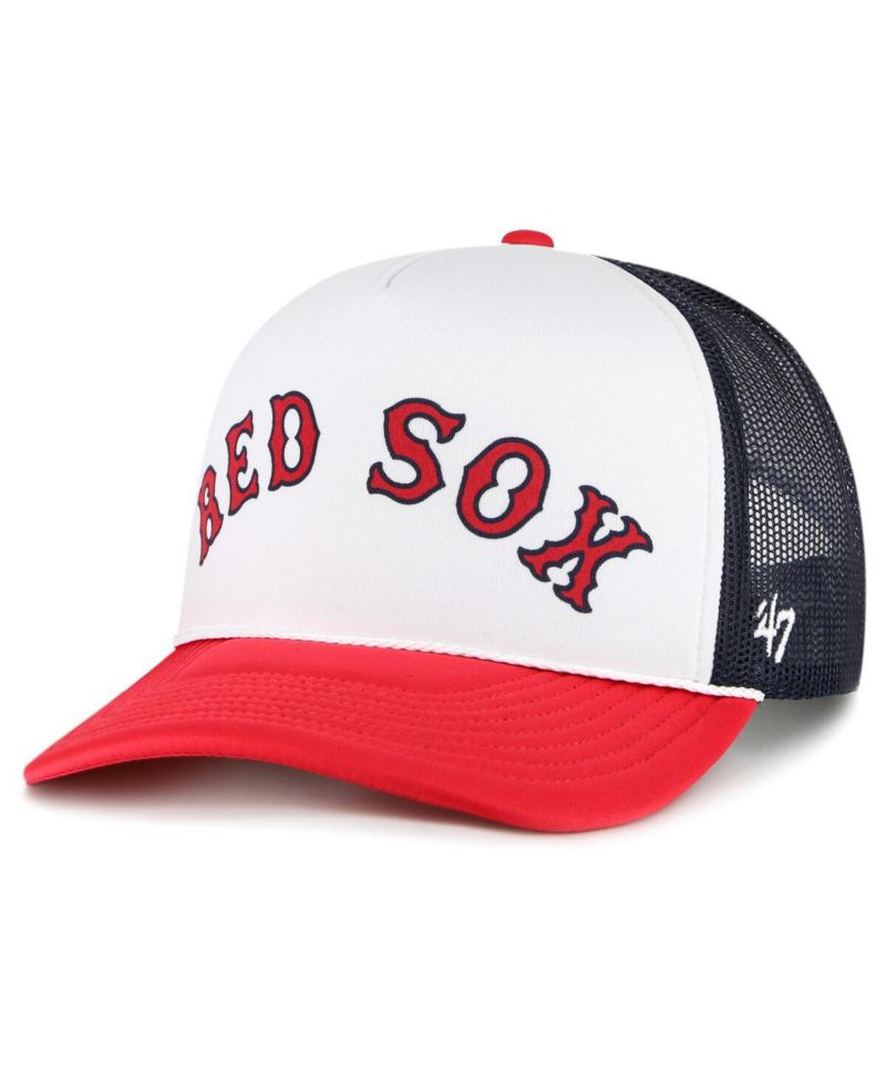 Men's White Boston Red Sox Foam Front Script Trucker Snapback Hat