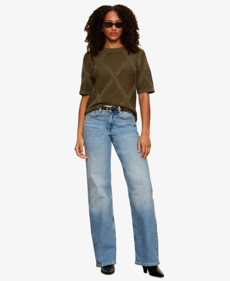 Petite Short-Sleeve Cotton Sweater T-Shirt