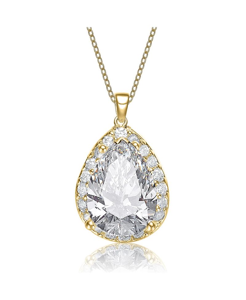 Unique Pear-shaped Pendant Necklace with Colored Cubic Zirconia