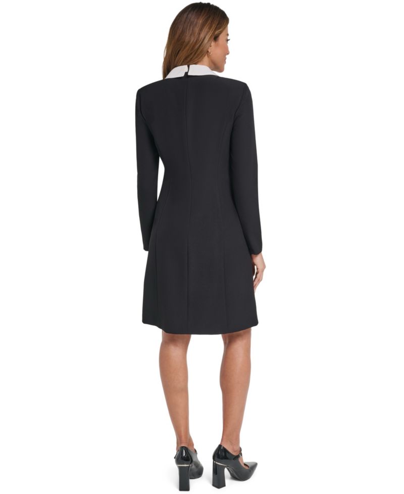 Petite Long-Sleeve Collared Embellished Shift Dress