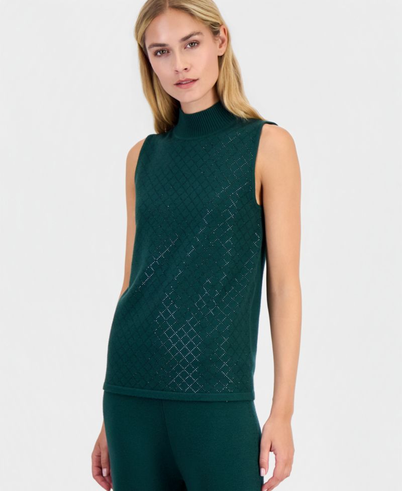 Women's Sleeveless Heatset Diamond Mockneck Tank