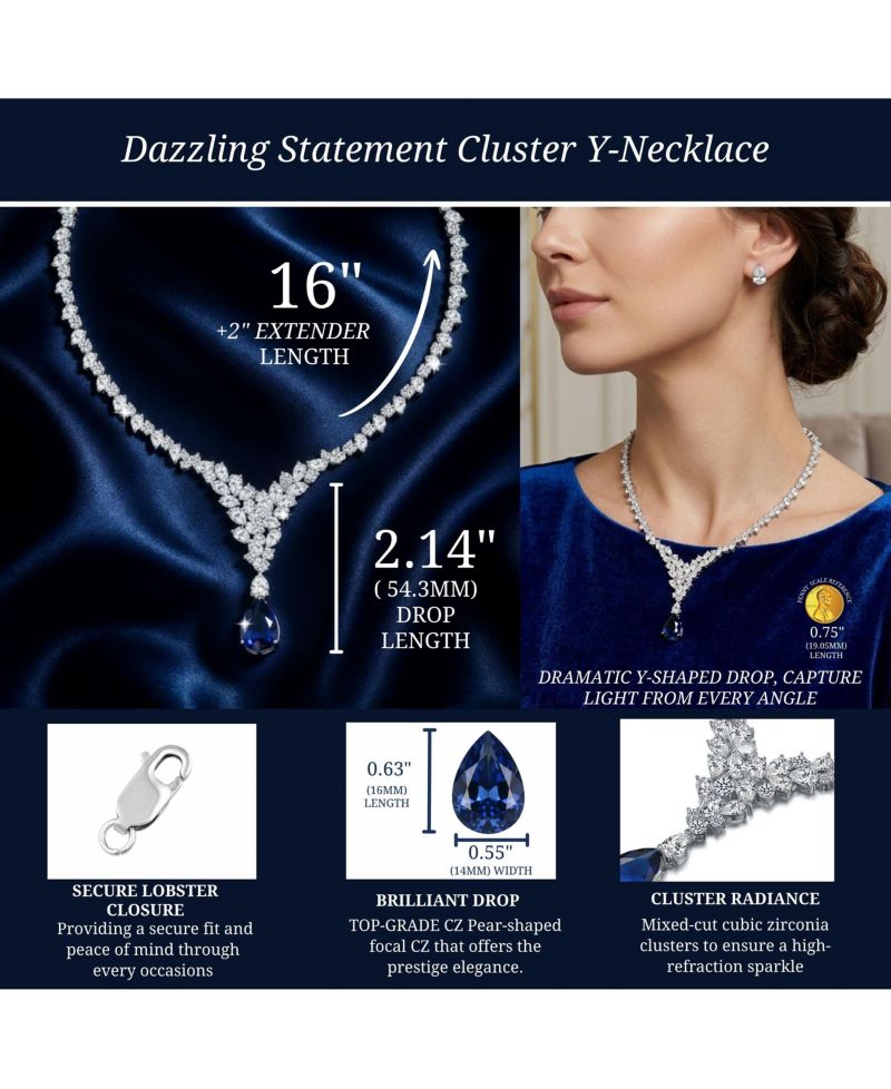 Dazzling White Gold Plated Statement Cluster Y-Necklace