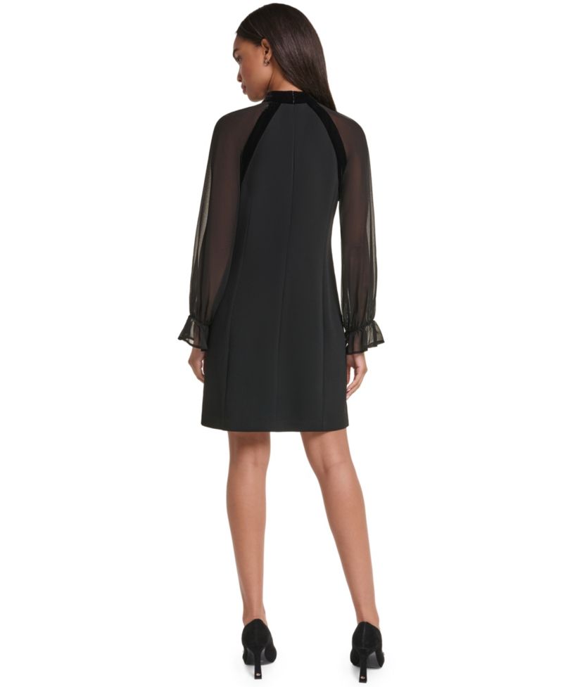 Women's Long-Sleeve Mock-Neck Velvet-Bow Dress